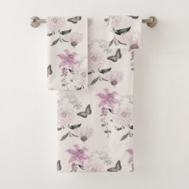 薄紫エレガントライズ植物風呂タオルセット バスタオルセット