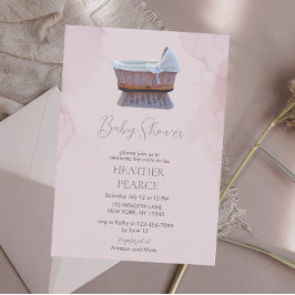 薄紫エレガントヴィンテージバシネットベビーシャワー 招待状