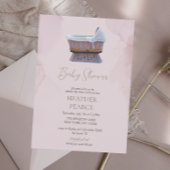 薄紫エレガントヴィンテージバシネットベビーシャワー 招待状
