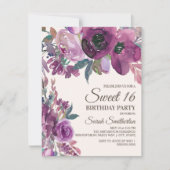 薄紫エレガント梅パープルフローラスクリプト甘い16 招待状 (正面)