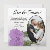 薄紫エレガント紫バラとオーバルフォト結婚ズ サンキューカード (正面)