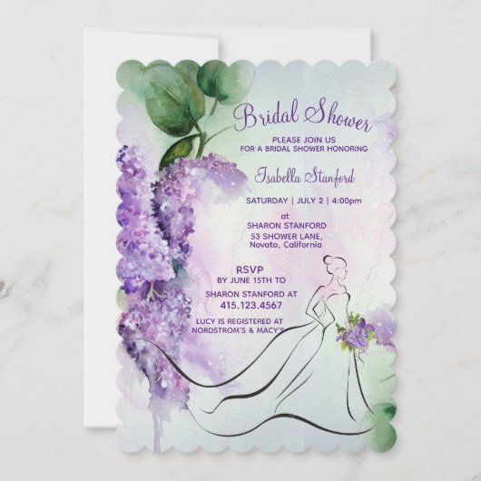 薄紫エレガント花花花婚式シャワー招待状 招待状 (正面)
