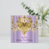 薄紫エレガント金ゴールドシャンデリア誕生日パーティー 招待状 (スタンド正面)