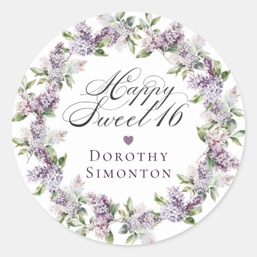 薄紫カスタムスウィート16パープル封筒用シール ラウンドシール (正面)