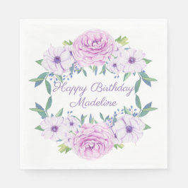 薄紫カスタムパープルフローラホワイト誕生日 スタンダードランチョンナプキン