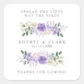 薄紫カスタムフローラリース結婚のサニタイザゲル スクエアシール (正面)