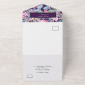 薄紫カラフルの花の結婚緑 オールインワン招待状 (外側)