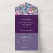 薄紫カラフルの花の結婚緑 オールインワン招待状 (内側)
