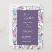 薄紫カラフルの花の結婚緑 招待状 (正面)
