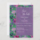 薄紫カラフルの花の結婚緑 招待状 (正面)