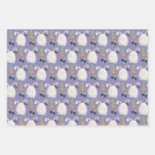 薄紫カラフルバニー水彩模様 ラッピングペーパーシート (正面)