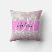 薄紫ガーリーきらめくグリッタースパークルスモノグラム名 クッション (裏面)