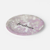 薄紫ガーリーきらめくグリッタースパークルスモノグラム名 ペーパープレート (アングル)