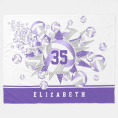 薄紫ガーリーグレイのバレーボール フリースブランケット (正面(横))