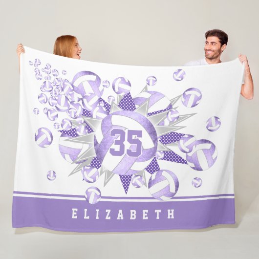 薄紫ガーリー紫色の白いバレーボールとスター フリースブランケット (インサイチュ)