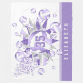 薄紫ガーリー紫色の白いバレーボールとスター フリースブランケット (正面)