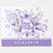 薄紫ガーリー紫色の白いバレーボールとスター フリースブランケット (正面(横))