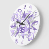 薄紫ガーリー紫色の白いバレーボールとスター ラージ壁時計 (傾斜)