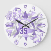 薄紫ガーリー紫色の白いバレーボールとスター ラージ壁時計 (正面)