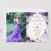薄紫キンセアニラMis Quince 15誕生日写真 招待状 (正面)
