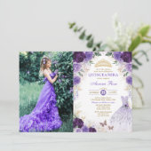 薄紫キンセアニラMis Quince 15誕生日写真 招待状 (スタンド正面)