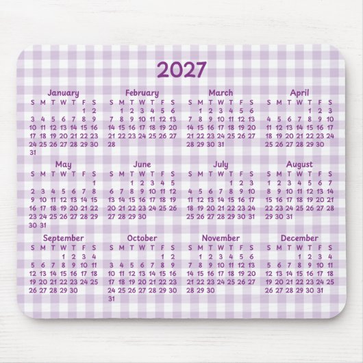 薄紫ギンガムのウィムジカル 2027年カレンダー マウスパッド (正面)