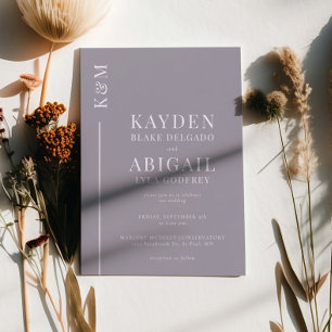 薄紫クリーンライン結婚ミニマリスト 招待状