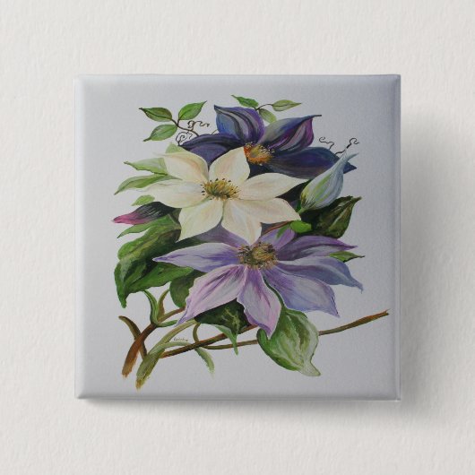 薄紫クレマティスつる植物アクリル絵画ズ 缶バッジ (正面)