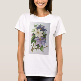 薄紫クレマティスつる植物アクリル絵画ズ Tシャツ