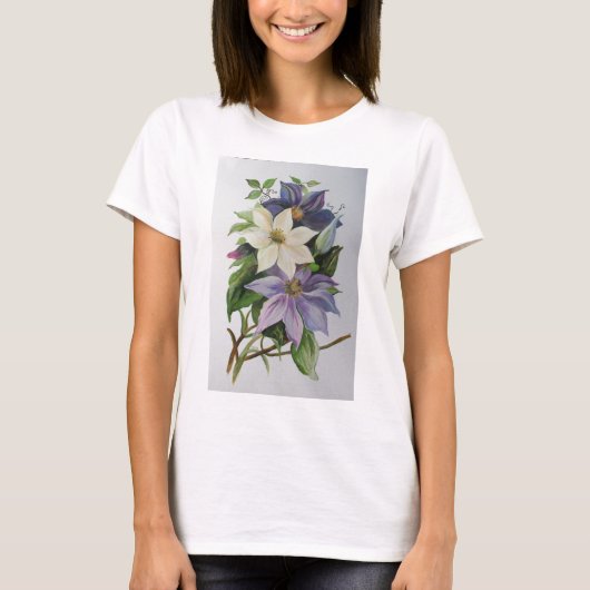 薄紫クレマティスつる植物アクリル絵画ズ Tシャツ (正面)