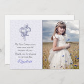 薄紫クロスと花の宗教写真 サンキューカード (正面/裏面)