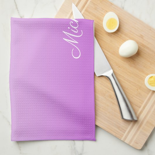 薄紫グラデーションパーソナライズされた名 キッチンタオル (四つ折り)