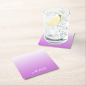 薄紫グラデーションパーソナライズされた名 スクエアペーパーコースター (インサイチュ)