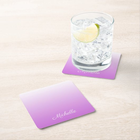 薄紫グラデーションパーソナライズされた名 スクエアペーパーコースター (インサイチュ)