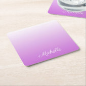 薄紫グラデーションパーソナライズされた名 スクエアペーパーコースター (アングル)