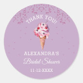 薄紫グリッターアイスクリームブライダルシャワーありがとう ラウンドシール (正面)