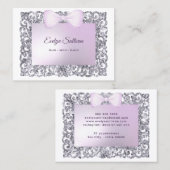 薄紫グリッターフレームボウビジネスカード 名刺 (正面/裏面)