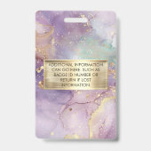 薄紫グリッター水フェイク色ゴールドフォイルサロンID バッジ (裏面)