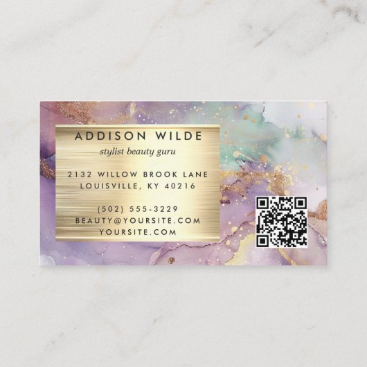 薄紫グリッター水彩金フェイク箔 予約カード (裏面)