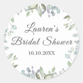 薄紫グリーンウォーターカラーフローラブライダルシャワー ラウンドシール (正面)