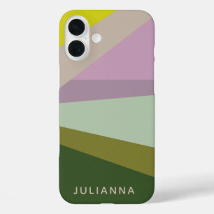 薄紫グリーンジオメトリカラーブロックパーソナライズされた iPhone 16 PLUSケース