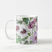 薄紫グリーンホワイトヴィンテージ植物花 コーヒーマグカップ (左)