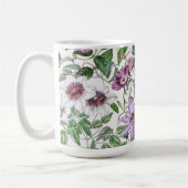 薄紫グリーンホワイトヴィンテージ植物花 コーヒーマグカップ (左)