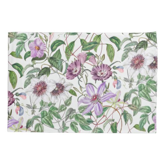 薄紫グリーンホワイトヴィンテージ植物花 枕カバー (裏面)