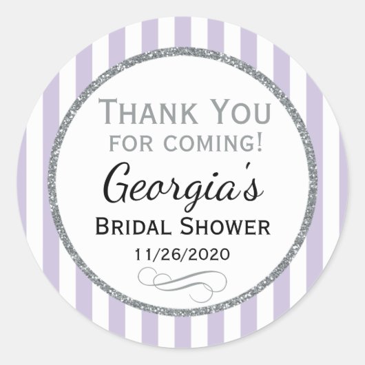 薄紫グレイブライダルシャワーサンキューグレイメッセージカード ラウンドシール (正面)