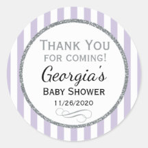 薄紫グレイ赤ちゃんシャワーありがとうメッセージカード