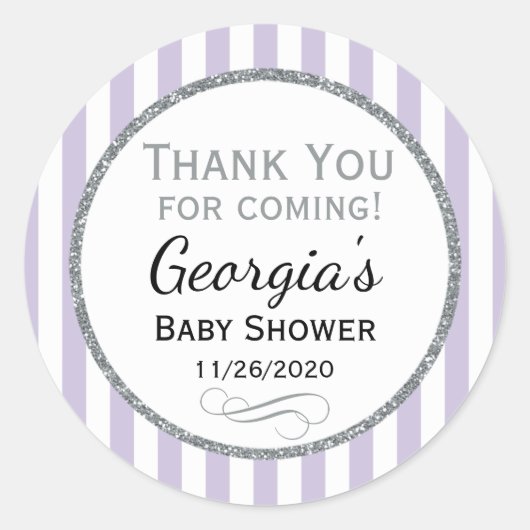 薄紫グレイ赤ちゃんシャワーありがとうメッセージカード ラウンドシール (正面)