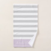 薄紫グレーストライプモノグラム |編集可能な色 バスタオルセット (ハンドタオル)