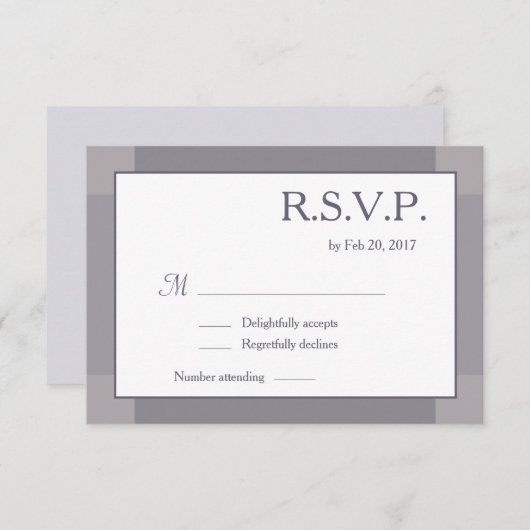 薄紫グレー白赤面モダン結婚式RSVP 招待状 (正面/裏面)