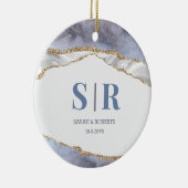 薄紫ゲードアゲートカップルズモノグラムのクリスマス セラミックオーナメント (右)